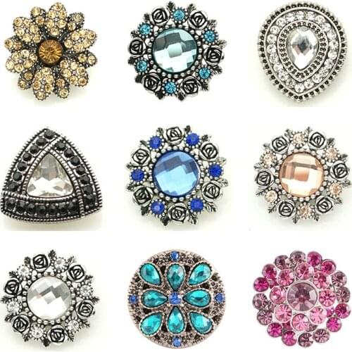Rhinestone Flower 20mm Metal snap button jewelry DIY bracelet KD1017
