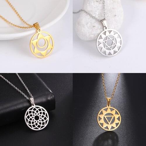 Teamer 7 Chakra Yoga Necklace Visshuddha Muladhara Spiritual Pendant Necklace Stainless Steel Jewelry Amulet Talisman Gifts
