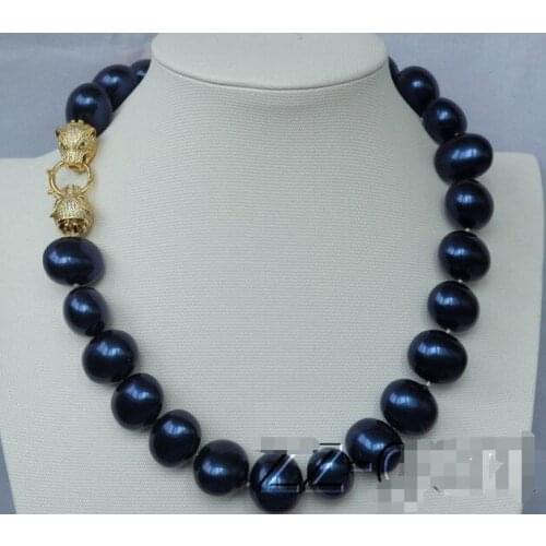 Dark Blue oval Sea shell pearl necklace-zircon clasp>free shipping