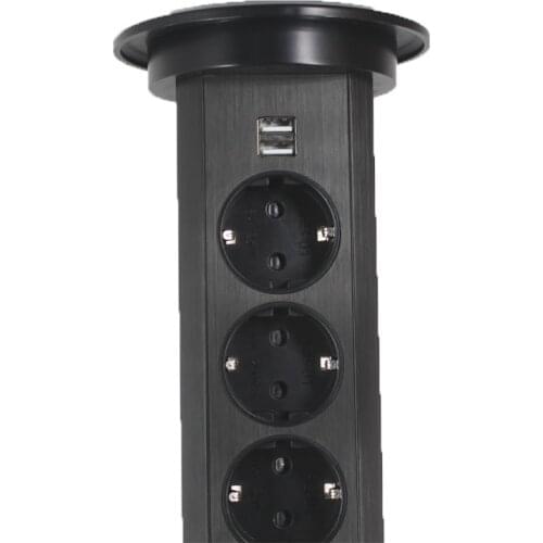 Motorised Pop Up Sockets, Kitchen Island Worktop Pull Up Plug Electrical Outlet 4 Way Universal Multi Extension Cable USB Port