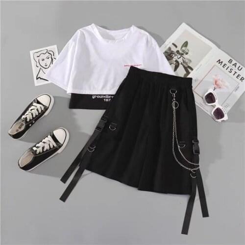 Woman Pants Workwear Shorts Style Korean Fashion Super Cool Loose Hip-hop Five-point Pants Chain Decoration Harajuku traf y2k