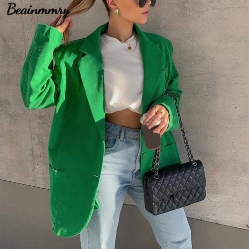 Za 2021 Women Y2K Casual Green Linen Blazer With Pockets Elegant Lady Turn Down Collar Single Breasted Outerwear Spring Autumn