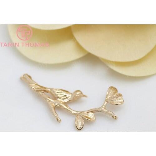 6PCS 15x32MM 24K Champagne Gold Color Plated Brass Branches and Birds Connect Charms High Quality Diy Jewelry Accessories