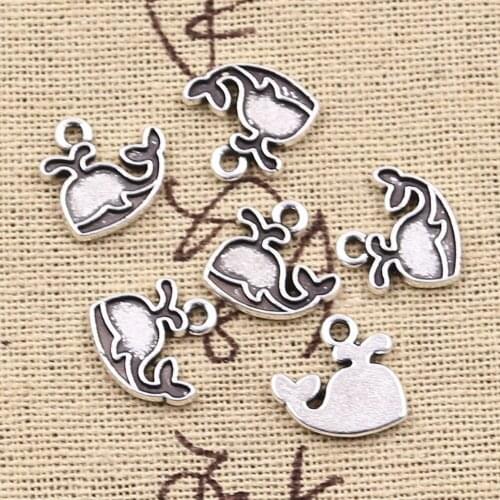 20pcs Charms Spray The Whale Blows 12x13mm Antique Silver Color Plated Pendants Making DIY Handmade Tibetan Finding Jewelry