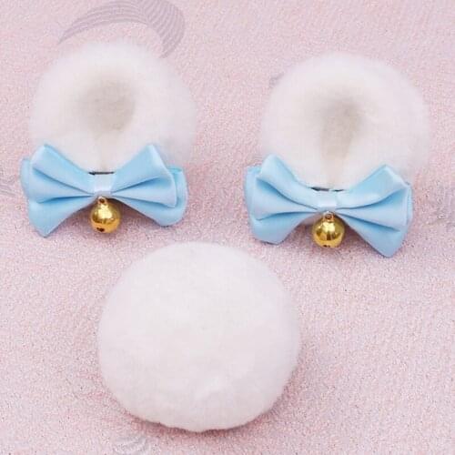 3pcs/Set Faux Fur Bear Ears Bow Alligator Hair Clips with Round Animal Tail Anime Lolita Furry Hairpin Cosplay Costume