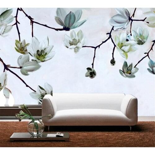 Beibehang 3D fashion custom wallpaper room Yalan Xiang hand-painted beautiful magnolia background wall decoration painting