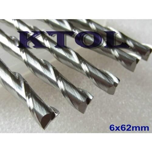 LONG 6x62MM 5PCS/set 2 Flute Tungsten Carbide End Mill Millinging Tools for Wood, Discount Spiral Cutters for Acryl CNC Engraver