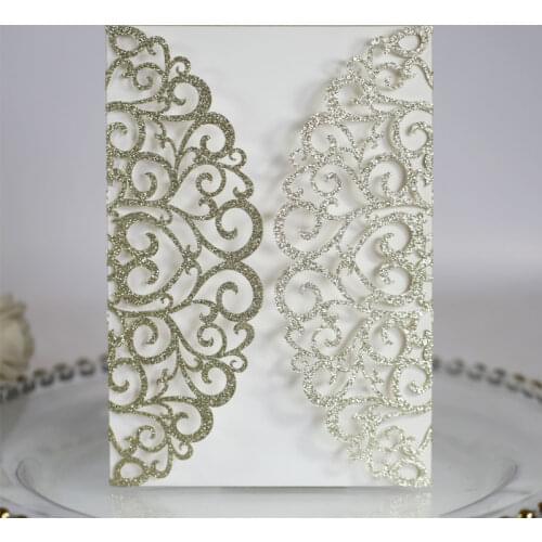 50pcs/set Laser Cut Wedding Invitation Paper Card Kits with Envelope Bow Birthday Wedding Party Greeting Cards Party Supplies