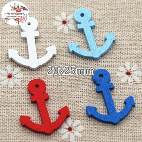 50pcs Mini Navy Boat anchor Spear Pendant Wooden Decorative Buttons Scrapbooking Home Decorations DIY cloth sewing