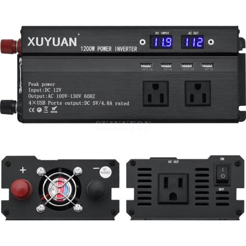 5Pcs/Lot Car Inverter American Standard 12v To 110v 1200w With LED Display Converter + 4 USB Ports 60HZ