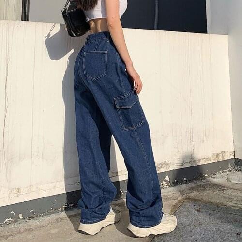 Hirigin Womens Spring Summer Y2K Pocket Solid Color Pants Casual Straight-leg High Waist Streetwear Casual Buttoned Trousers