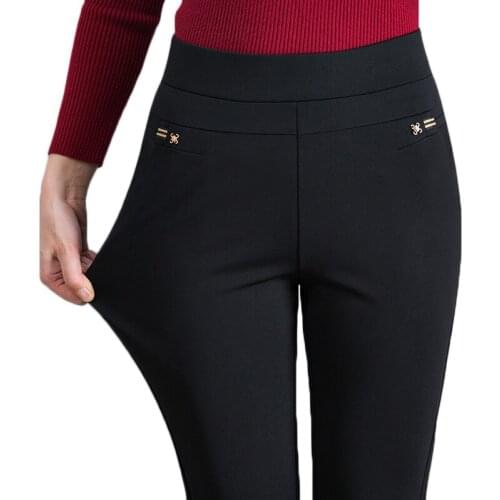 Spring Summer Women Trousers New Elastic High Waist Casual Pants Loose Plus Size Middle-aged Elderly Female Straight Pants AH236