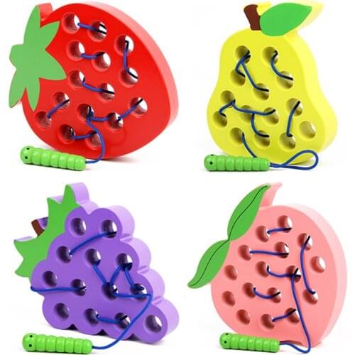 Montessori Kids Educational Toys Wooden Toys Worm Eat Fruit Apple Pear Strawberry Funny Wooden Puzzle Toys for Children Gifts