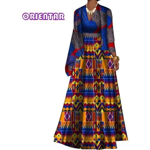 African Clothes For Women Long Dresses with Jacket Coat Bazin Riche African Print Elegant Deep V Neck Evening Party Dress WY491