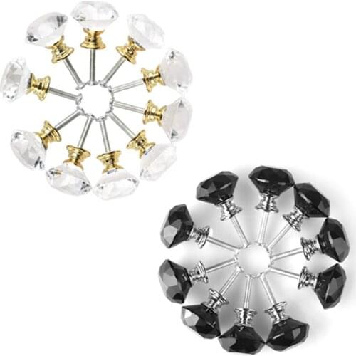 Hot XD-Diamond Shape Crystal Glass 30mm Kitchen Cabinet Door Drawer Knob Cupboard Dresser Wardrobe Pull Handle with Screws, 10pc
