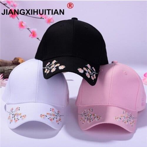Cap women black pink baseball cap women black flowers white caps embroidery