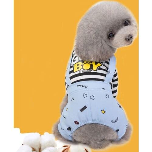 Cartoon Striped Pet Jumpsuit Dog Puppy Four Feet Clothes GOOD GIRL /BOY Lettering Sweatshirt Overalls Coats For Small Dog Cat