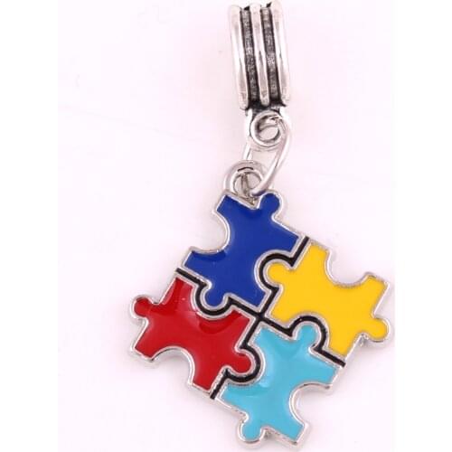 Autism Awareness Hot Sell Pendant Charm Puzzle Piece Dangle Jigsaw Beads Charms fit Fashion Bracelet or DIY Bracelet