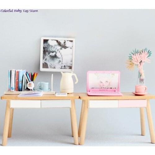 Mini Wooden Computer Desk Model Simulation Furniture Toys For Doll House Decorate 1/12 Dollhouse Miniature Accessories