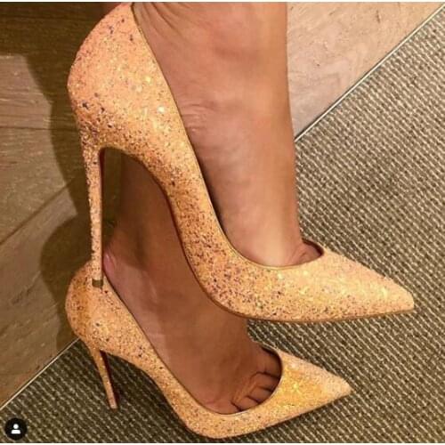 Moraima Snc Gold Glitter Embellished High heel Shoes Sexy Pointed Toe Woman Pumps 12cm Thin heel Shallow Stiletto Heels