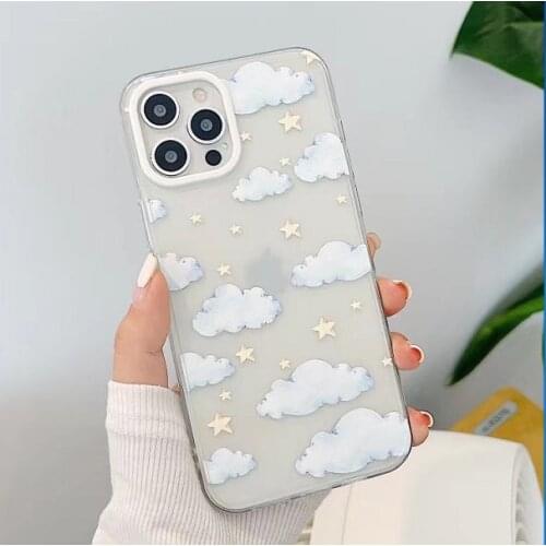 Cartoon Cute Cloud Pattern Phone Case for iPhone 11 12 Pro Max XS Max X XR 7 8 Plus Transparent Glitter Stars Soft Tpu Cover