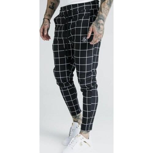 2019 Mens Fashion New Polyester Plaid Flocking Printing Casual Thin Sik Silk Sweatpants Street Hip-Hop Fashion Slim Trousers