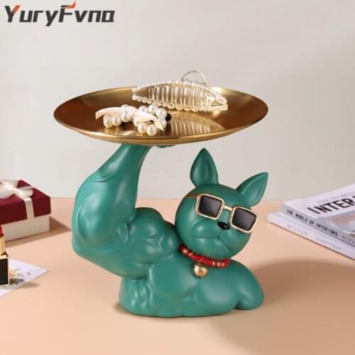 Muscle Arm French Bulldog Ornaments Resin Cute Animal Storage Tray Ornaments Modern Living Room Home Decoration Accessories