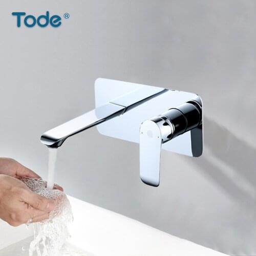 Wall Tap Built-In Sink Faucet Bathroom Water Taps Brass Plate Accessories Thermostat Basin Faucets Hidden Mounting Handles