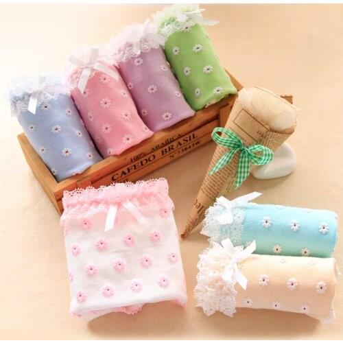 Girls underwear 6pc/lot lace floral cotton waist young girl briefs underwears panties printing new arrived flower