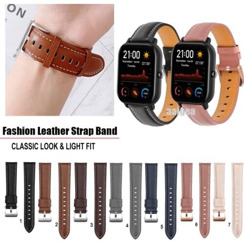 20mm 22mm Fashion Leather Watch Band Strap for Huami Amazfit GTS 2 for Bip Lite S U NEO Replacement Wrist strap Elegant Bracele