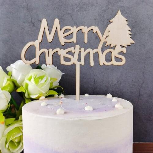Merry Christmas color wood Cake topper,Acrylic Merry Christmas tree Cake topper Party Cake Decor Xmas Party Supplies