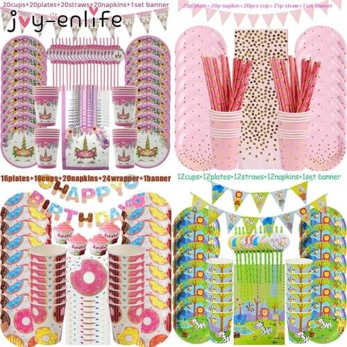 Rose Gold/Pink Unicorn Girl Birthday Party Table Decoration Kids Disposable Tableware Set Baby Shower Wedding Party Supplies