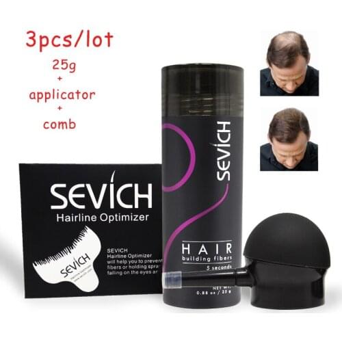 Sevich 3pcs bottle 25g + nozzle pump applicator + special comb hairline hair loss products hair building fiber powder thicken