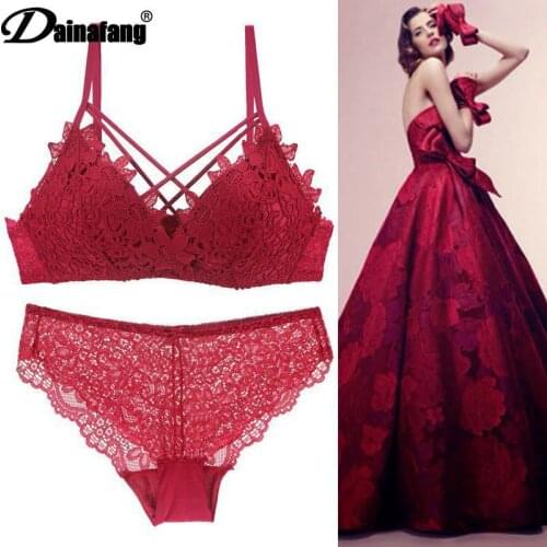 Sexy underwear set cotton no steel ring thin section small chest gathered comfortable bra anti-sagging lace seamless bra