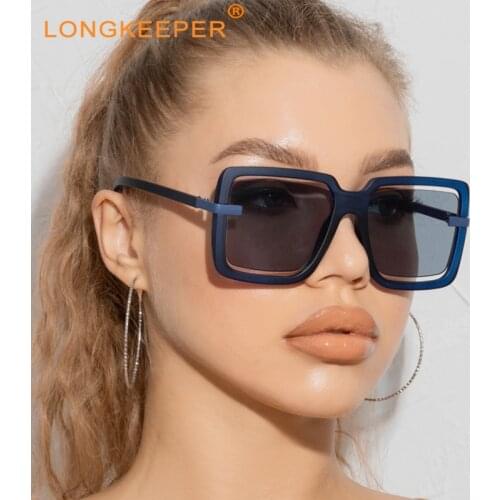 LongKeeper Square Oversize Sunglasses Women Vintage 2021 Retro Men Fashion Shades Travel Outdoor UV400 Glasses Gafas De Sol
