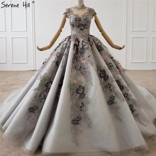 Serene Hill Grey High Collar Embroidery Flowers Wedding Dress 2020 Sleeveless High-end Sexy Bridal Gown Custom Made CHX0066