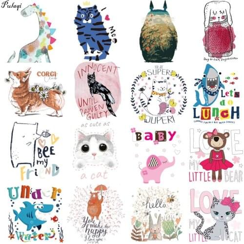 Cartoon Animals Iron On Transfers For Clothing Stickers Cute Cat Patches Thermal Heat Transfer Vinyl Baby Clothing DIY Appliques