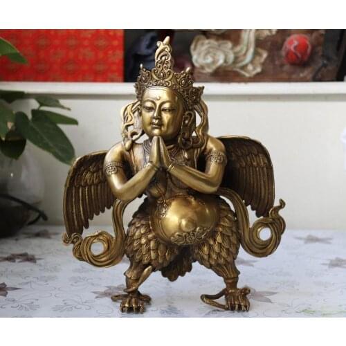 Tibetan Buddhism Copper Brass Temple Winged Garuda Bird God Buddha Statue