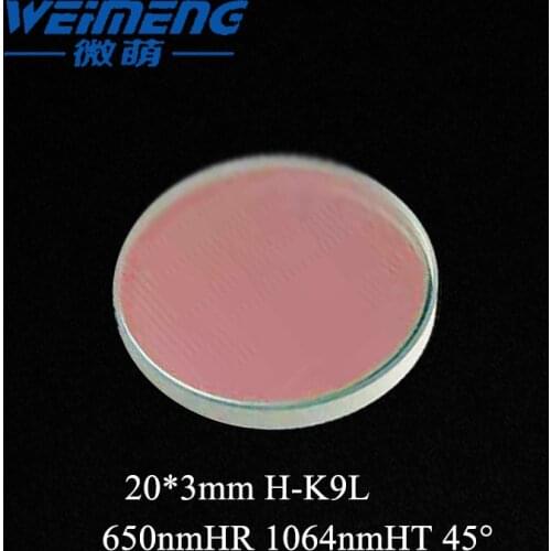 Weimeng laser lens Beam Combiner 20*3mm 650nmHR 1064nmHT 45 degree H-K9L material For Optical Fiber Cutting Welding Machine