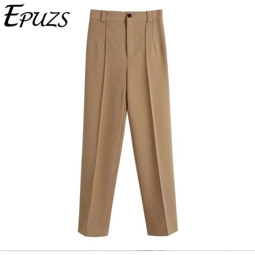 ZA 2021 Women Straight Pants women Vintage High Waist cargo pants Zipper Fly Office joggers women long Trousers Mujer
