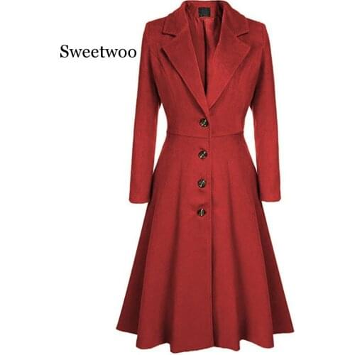 Winter Wool Warm Casual Office Ladies Plus Size Women Long Trench Coats Slim Lapel Pleated Button Autumn Retro Female Overcoats