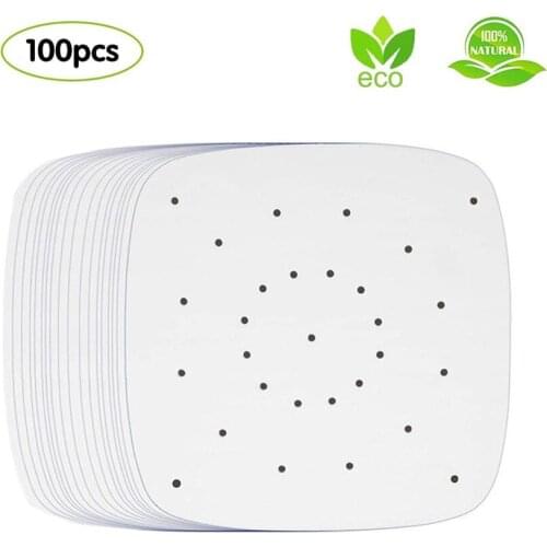 100Sheets Steamer Paper Air Fryer Liner Perforation Baking Parchment Oven Steamer Non-stick Steaming Paper 6.5/9 Inches Baking