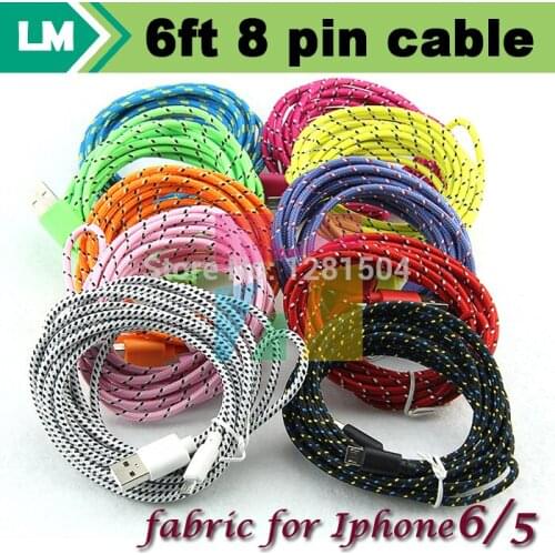 2M 6FT Fabric Braided Cable Nylon Data Sync Charging Cord for iphone 7 6 plus 5 5g ipad 5 ipad mini for IOS 10 9 500pcs/lot