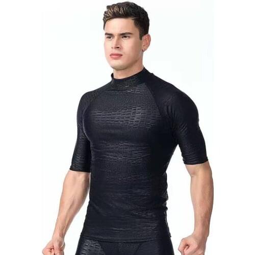 2019 Plus Size Surfing UV Protection Swimwear Rash Guard Man Short Sleeve Swimming Tops Men Beach Sun Basic Skins Tees Black