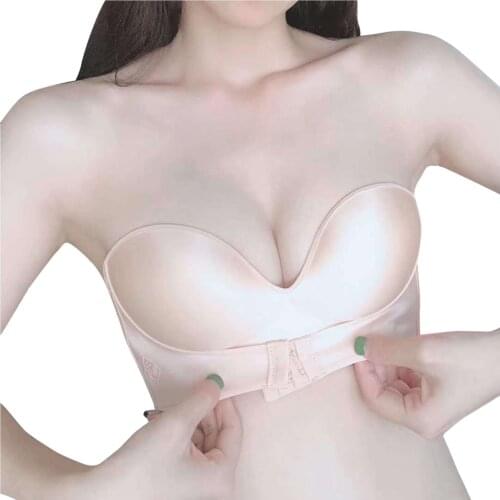 25# Strapless Front Buckle Lift Bra Push Up For Women Front Row Button Seamless Wireless Anti-slip Invisible Push Up Bra