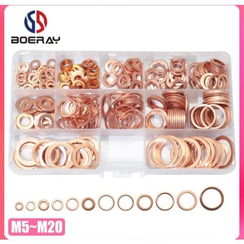 280pcs Assortment Red Solid Copper Brass Washer Sealing Ring Copper Gasket Set