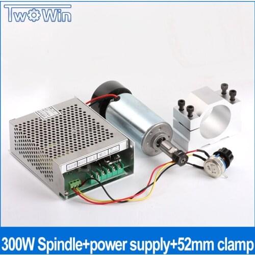 300W DC CNC Spindle Motor Kit Air Cooled Spindle + 52mm Clamps + Power Converter Spindle For CNC