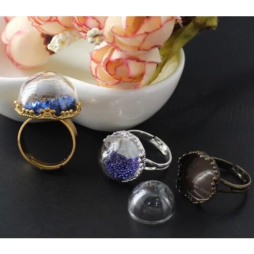 4PCS Glass Globe Rings with Retro ring findings set glass globe vials glass bottle jewelry findings