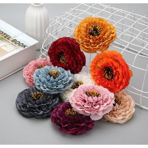 5 Pcs/set Silk Fabric Artificial Zinnia Flower Head DIY Red Pink Orange Home Wedding Party Decoration Boutique Fake Flower