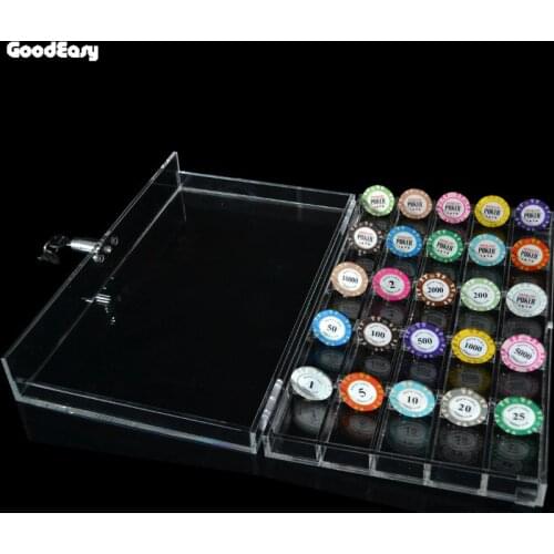 500Pcs Casino Acrylic Transparent Poker Chips Game Box Case With Cover Lock Clear Texas Poker Accessories High Quality With Lock